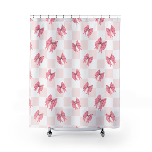 🛁 Transform Your Bathroom with Our Pink & White Bow Coquette Shower Curtain! 🛁