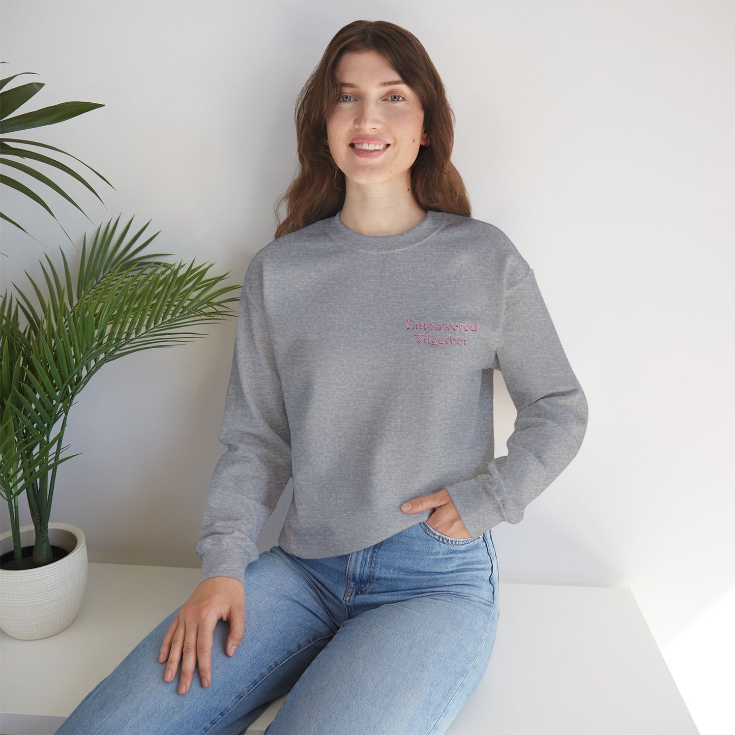 Empowered Together | Cozy, Empowering Women's Sweatshirt - Gildan 18000 Embroidery Sweatshirt