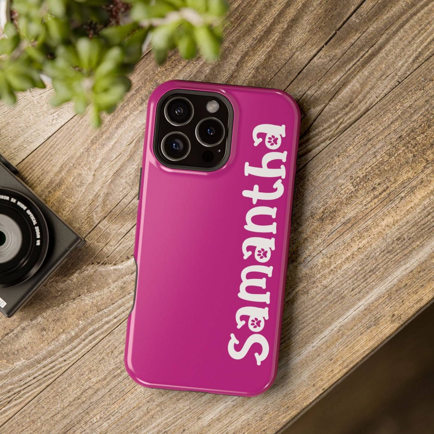 Personalized iPhone 16 Magnetic Tough Case - Hot Pink | Custom Name with Kitty Paw Print Font