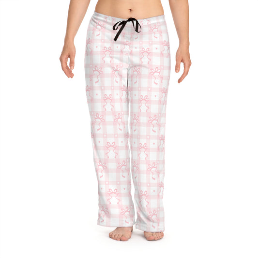 Cozy Pink Plaid Pajama Pants with Black Drawstring Tie – Sweet Dreams Await!