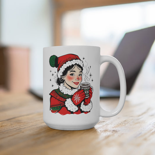 Cozy Christmas Cocoa Mug - Festive Holiday Mug with Retro Santa Girl Design