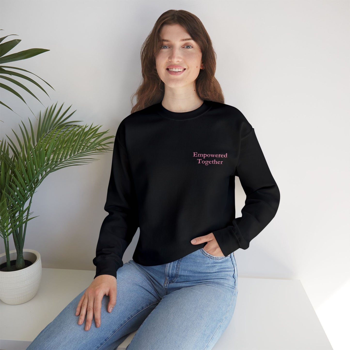 Empowered Together | Cozy, Empowering Women's Sweatshirt - Gildan 18000 Embroidery Sweatshirt