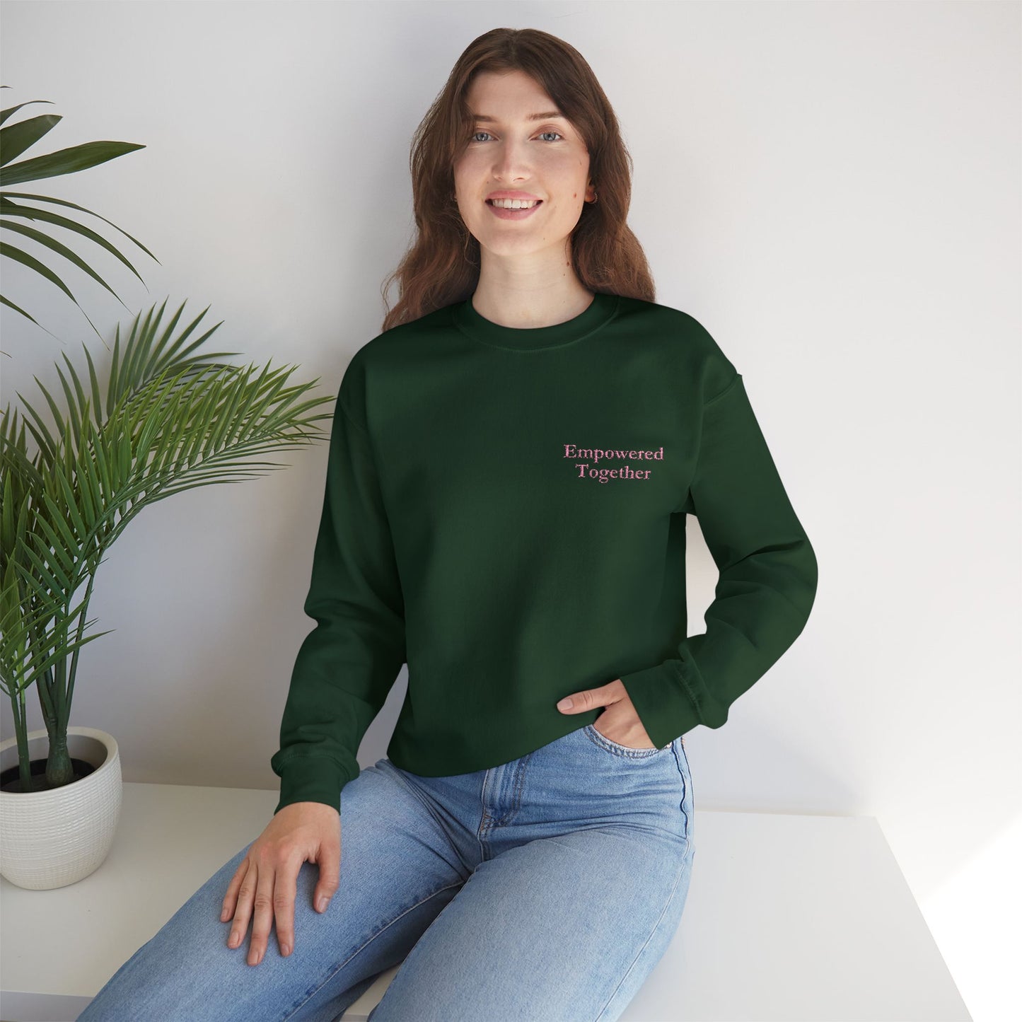 Empowered Together | Cozy, Empowering Women's Sweatshirt - Gildan 18000 Embroidery Sweatshirt