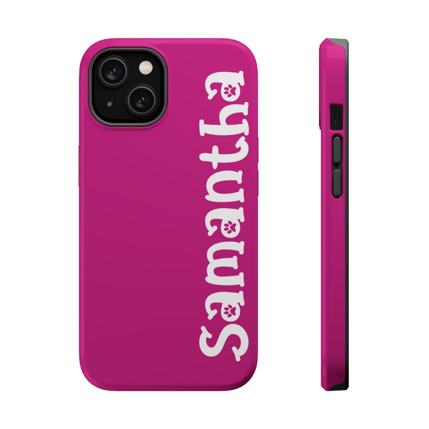 Personalized iPhone 16 Magnetic Tough Case - Hot Pink | Custom Name with Kitty Paw Print Font