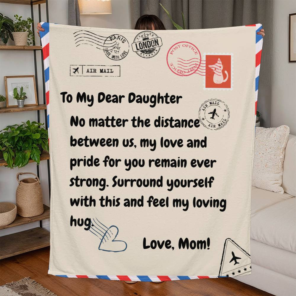 Loving Embrace - Vintage Postal-Inspired Jersey Fleece Blanket for Daughters, 50" x 60