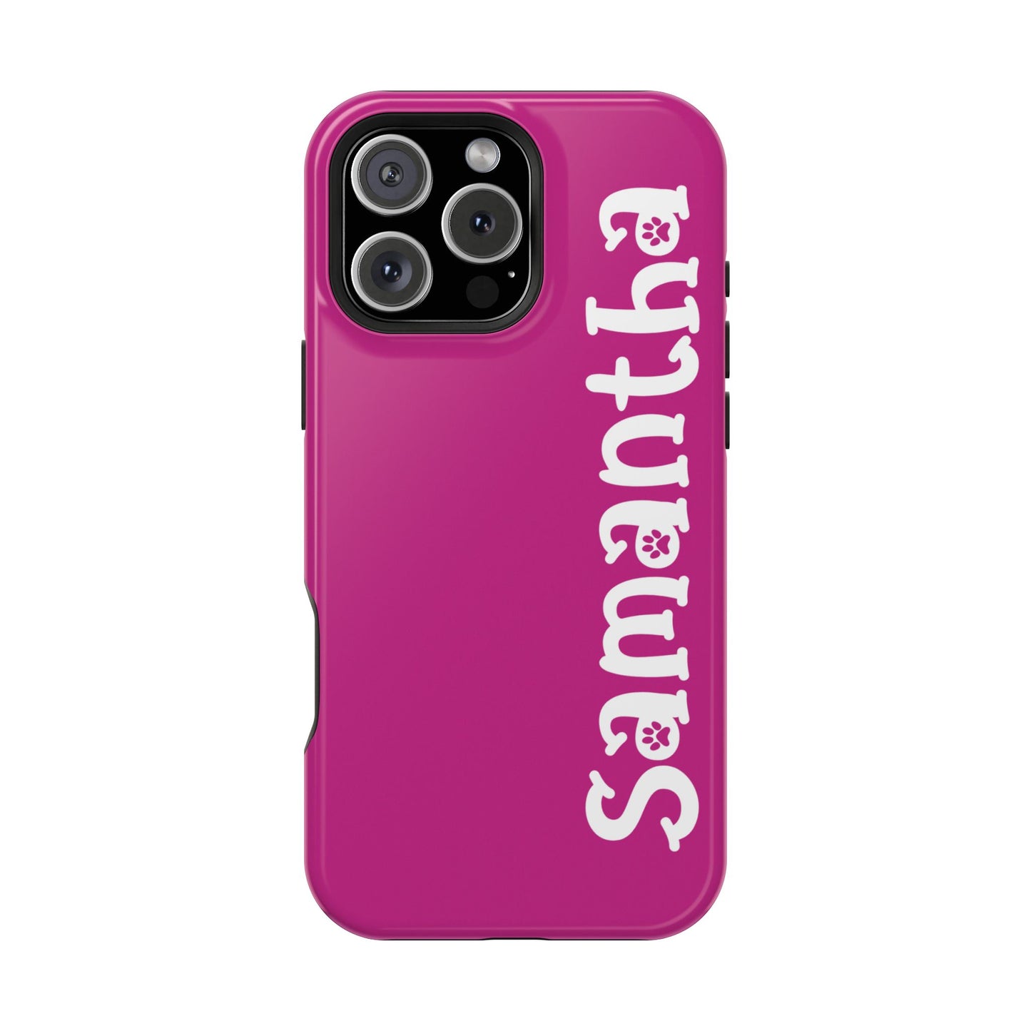 Personalized iPhone 16 Magnetic Tough Case - Hot Pink | Custom Name with Kitty Paw Print Font