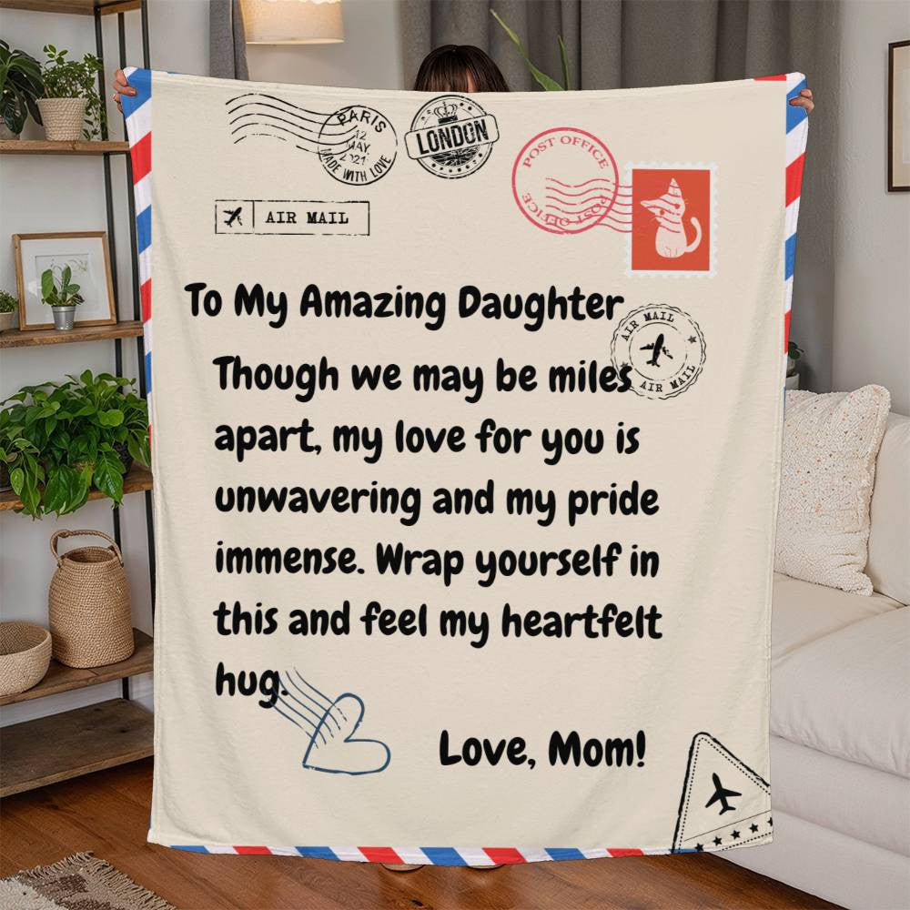 Loving Embrace - Vintage Postal-Inspired Jersey Fleece Blanket for Daughters, 50" x 60