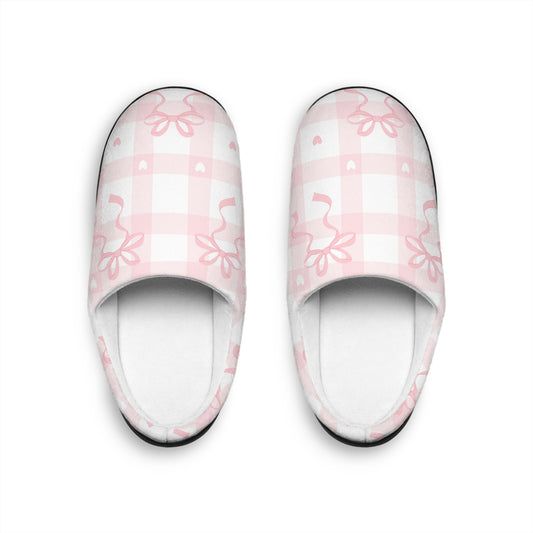 Pink & White Coquette Bow Slippers - Cozy & Stylish Match for Pajama Pants