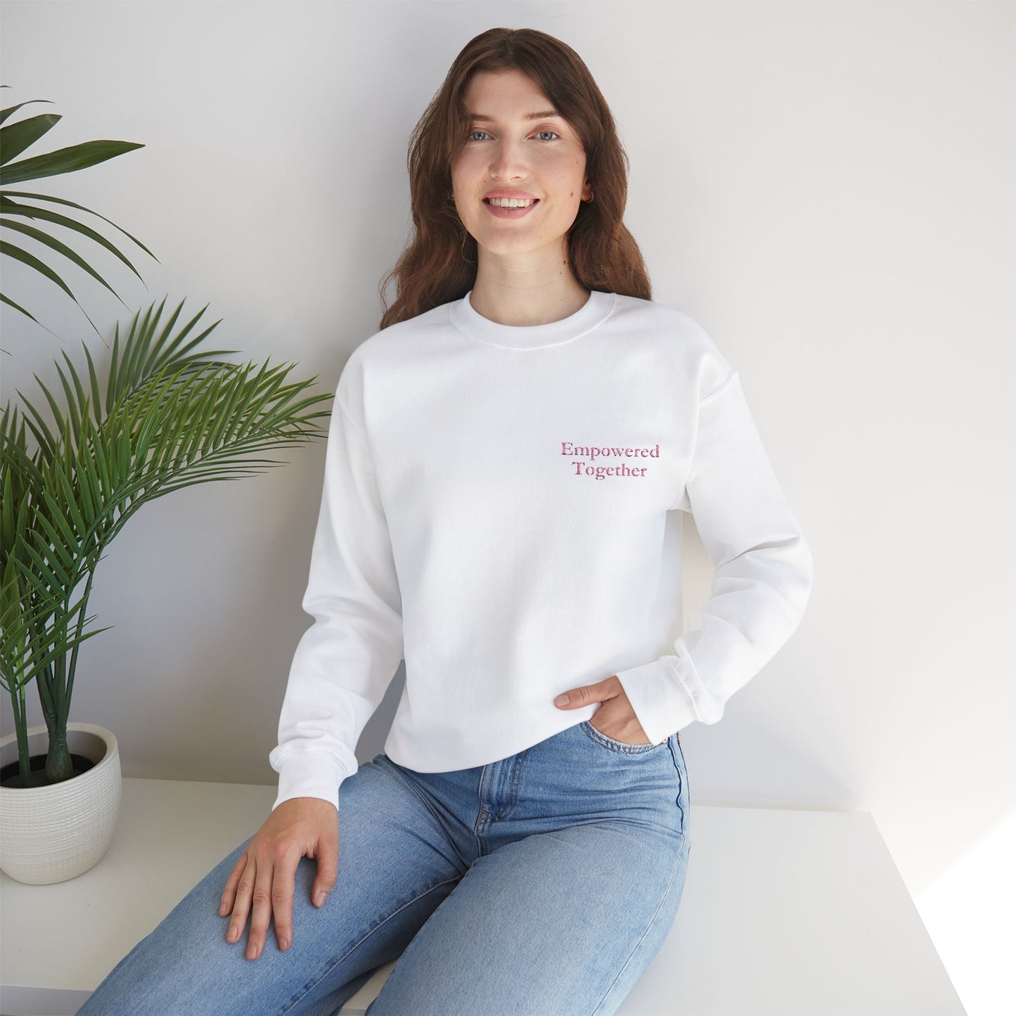 Empowered Together | Cozy, Empowering Women's Sweatshirt - Gildan 18000 Embroidery Sweatshirt