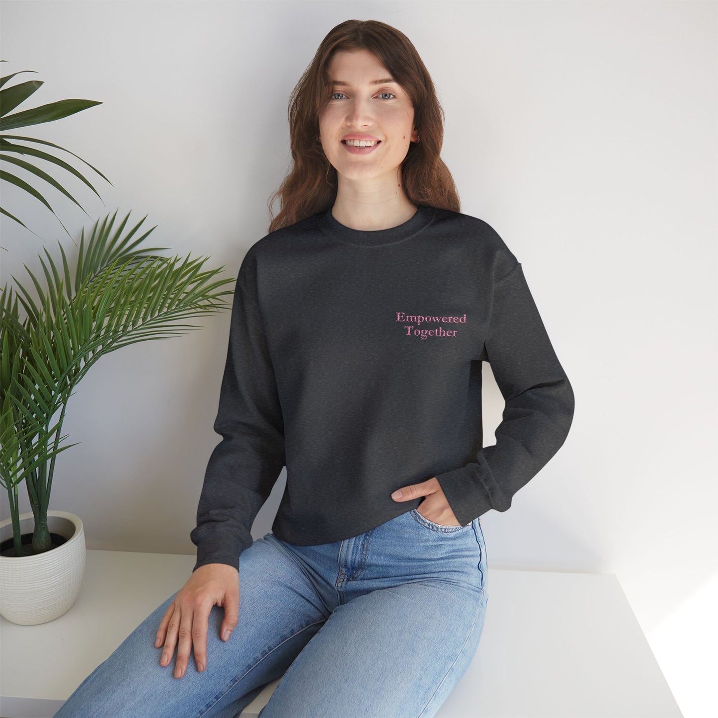 Empowered Together | Cozy, Empowering Women's Sweatshirt - Gildan 18000 Embroidery Sweatshirt