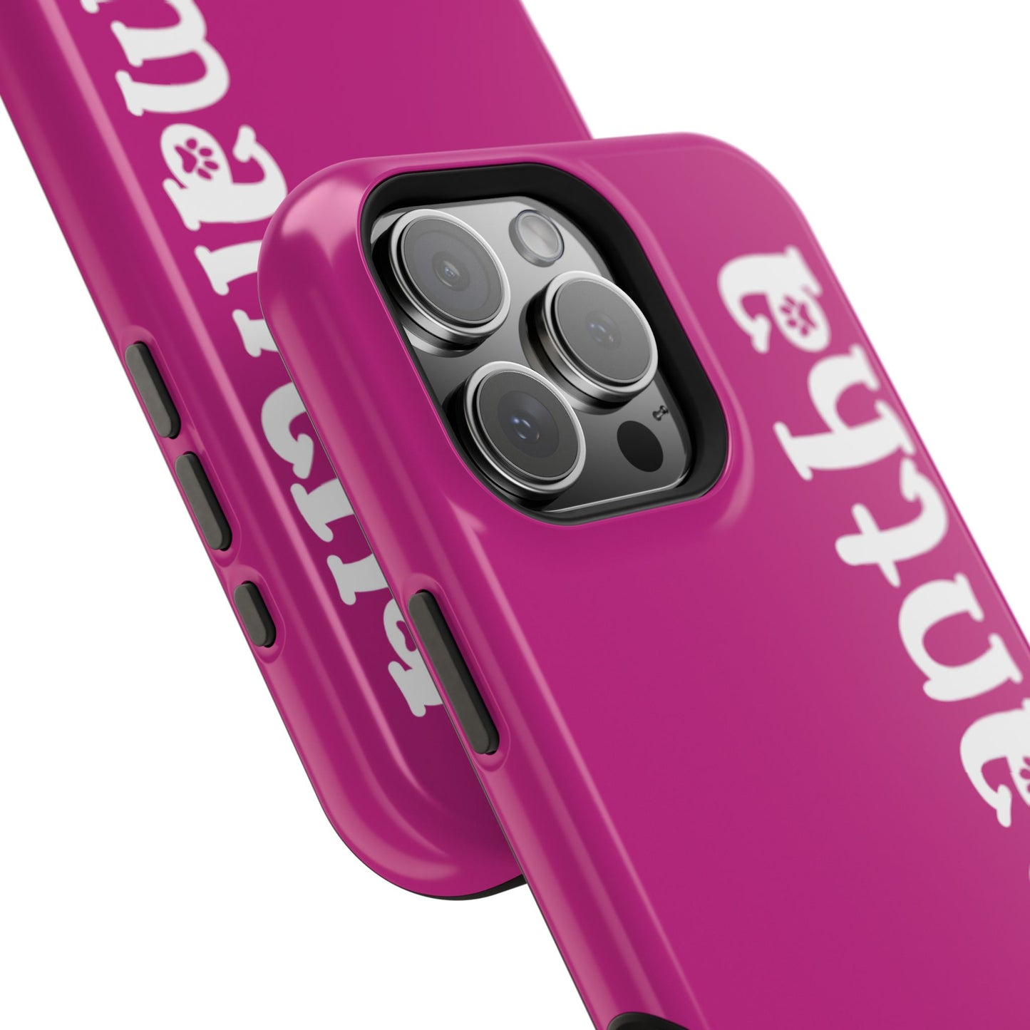 Personalized iPhone 16 Magnetic Tough Case - Hot Pink | Custom Name with Kitty Paw Print Font