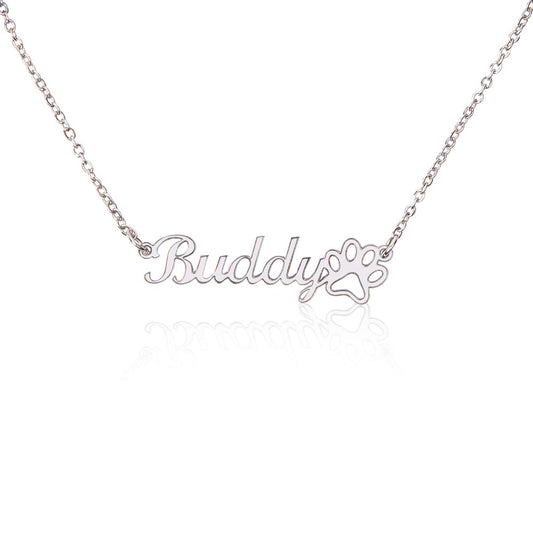 Custom Name Necklace w/Paw Print