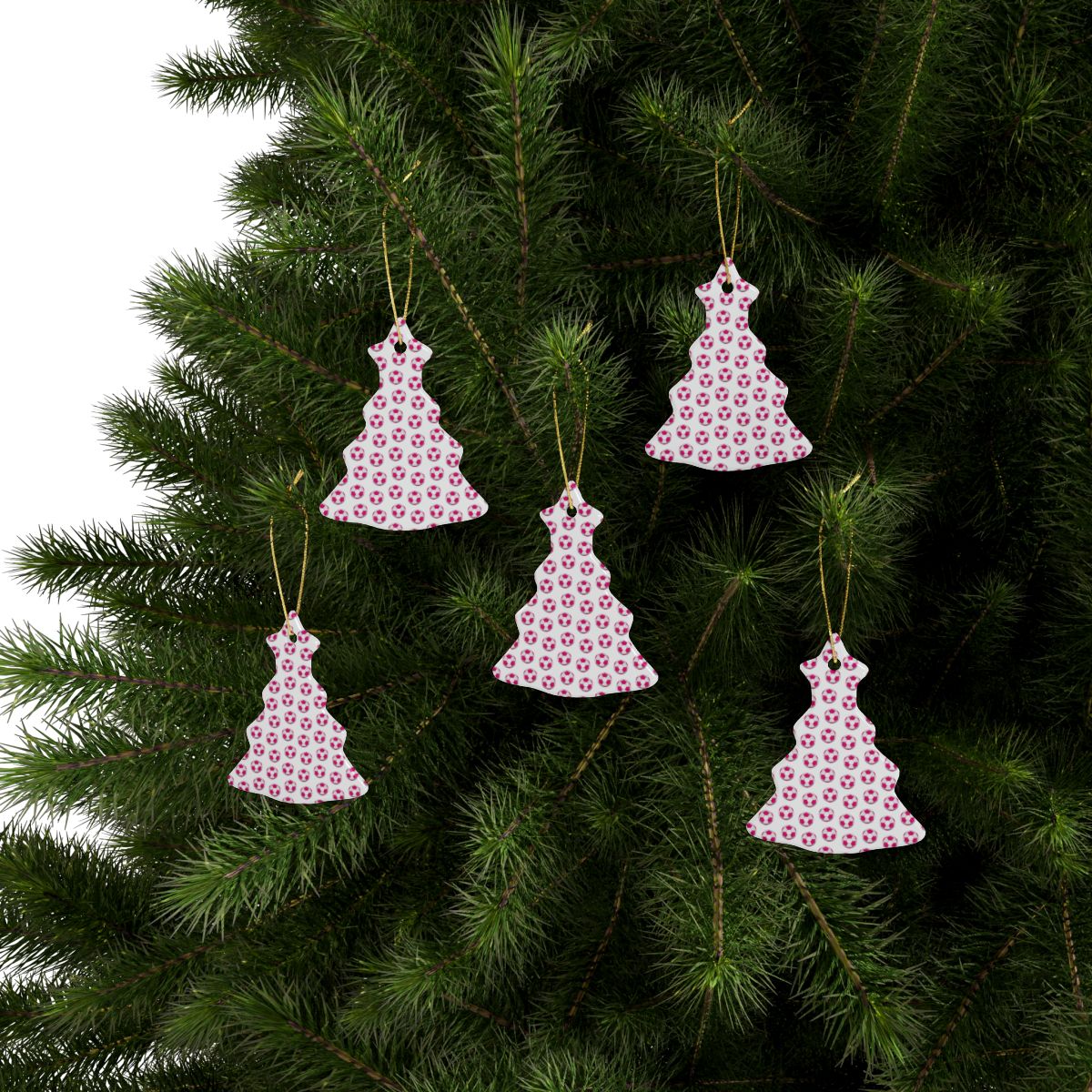 Pink Soccer Ball Christmas Ornaments ⚽🎄 - Ceramic Star ⭐ & Tree 🎄 Shapes for Soccer Fans!