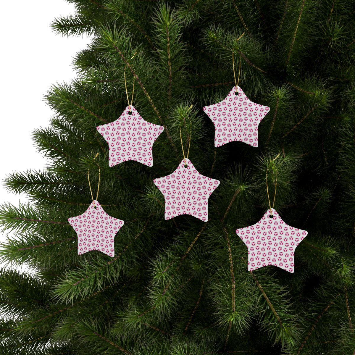 Pink Soccer Ball Christmas Ornaments ⚽🎄 - Ceramic Star ⭐ & Tree 🎄 Shapes for Soccer Fans!