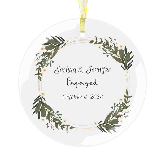 Elegant Engagement Announcement Glass Ornament - Custom Keepsake for Couples