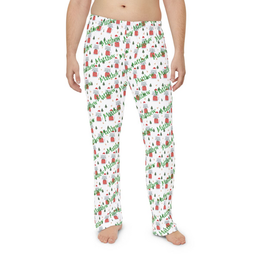 Personalized Christmas Pajama Pants (Cats & Trees) - Custom Name AOP Family Pajama Pants for Men, Women & Kids - Festive Holiday Gift